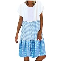 Plus Size Summer Dress for Women Casual Short Sleeve Mini Dress Polka Dot Striped Graphic Tshirt Dresses Swing Beach Dress
