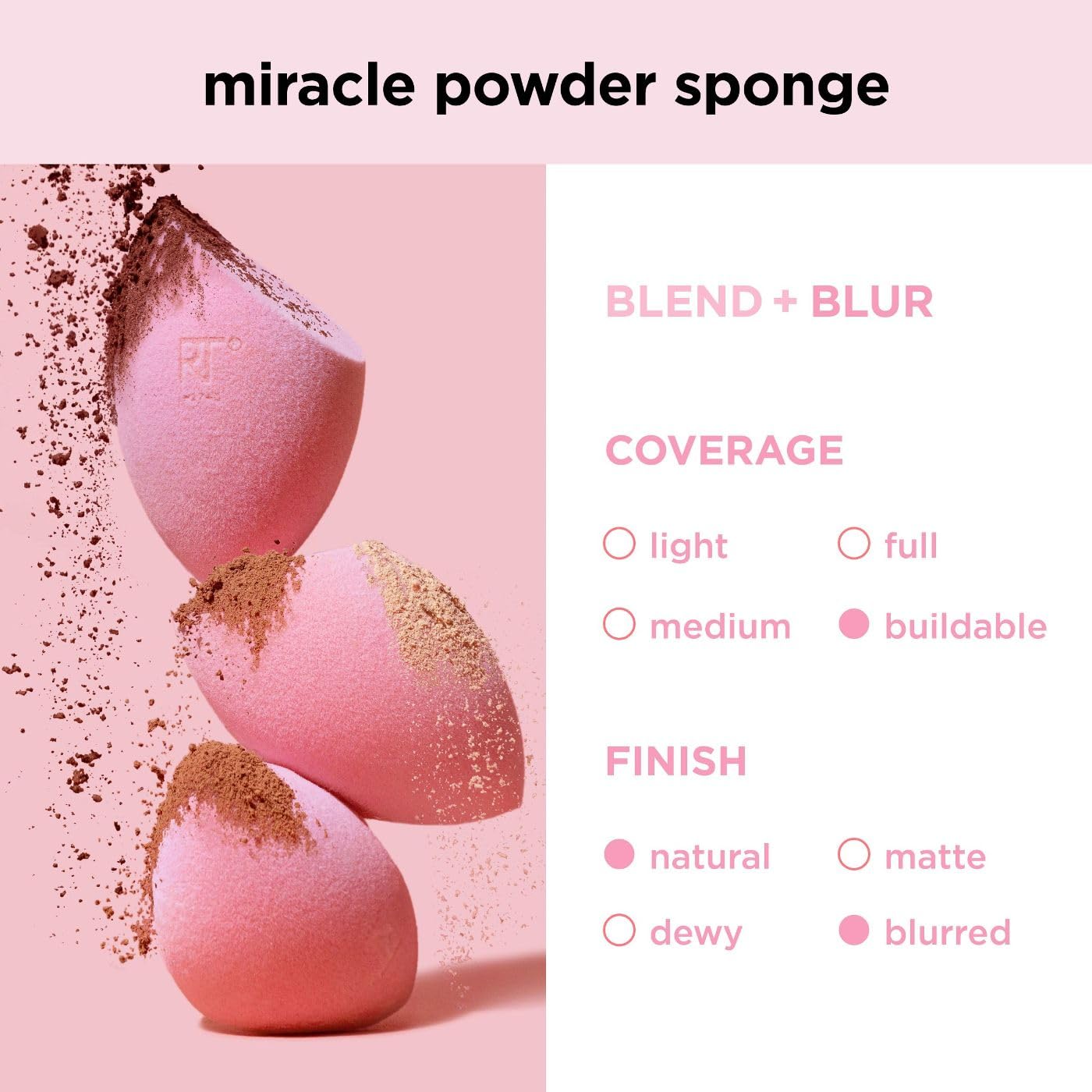 Real Techniques Assorted Makeup Blending Sponges, Miracle Complexion, Miracle Powder, & Miracle Airblend Sponges, For Blending & Baking, Use With Foundation & Powder, Dewy or Matte Finish, 6 Pack