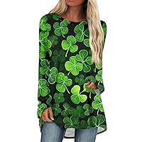 Funny St Patricks Day Shirt,Women's Fashion Casual T-Shirt Four Leaf Printing Long Sleeve Round Neck Spring Summeer Tops