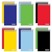 Oxford Spiral Memo Pads, Top Wire Bound, 3 x 5 Inch Pocket Notepad, College Ruled, 6 Assorted Primary Colors, 75 Sheets, 12 Pack (25092)