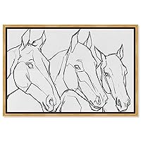 Country Farmhouse Canvas Print Painting Animal Wall Art 'Horses Stallion Line Art Sketch' Gold Framed Canvas Rustic Home Décor 15x10 in Gray, Black by Oliver Gal