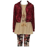 BNY Corner 3 Pieces Top Legging Necklace Holiday Fall Winter Girls Pant Set 4-14