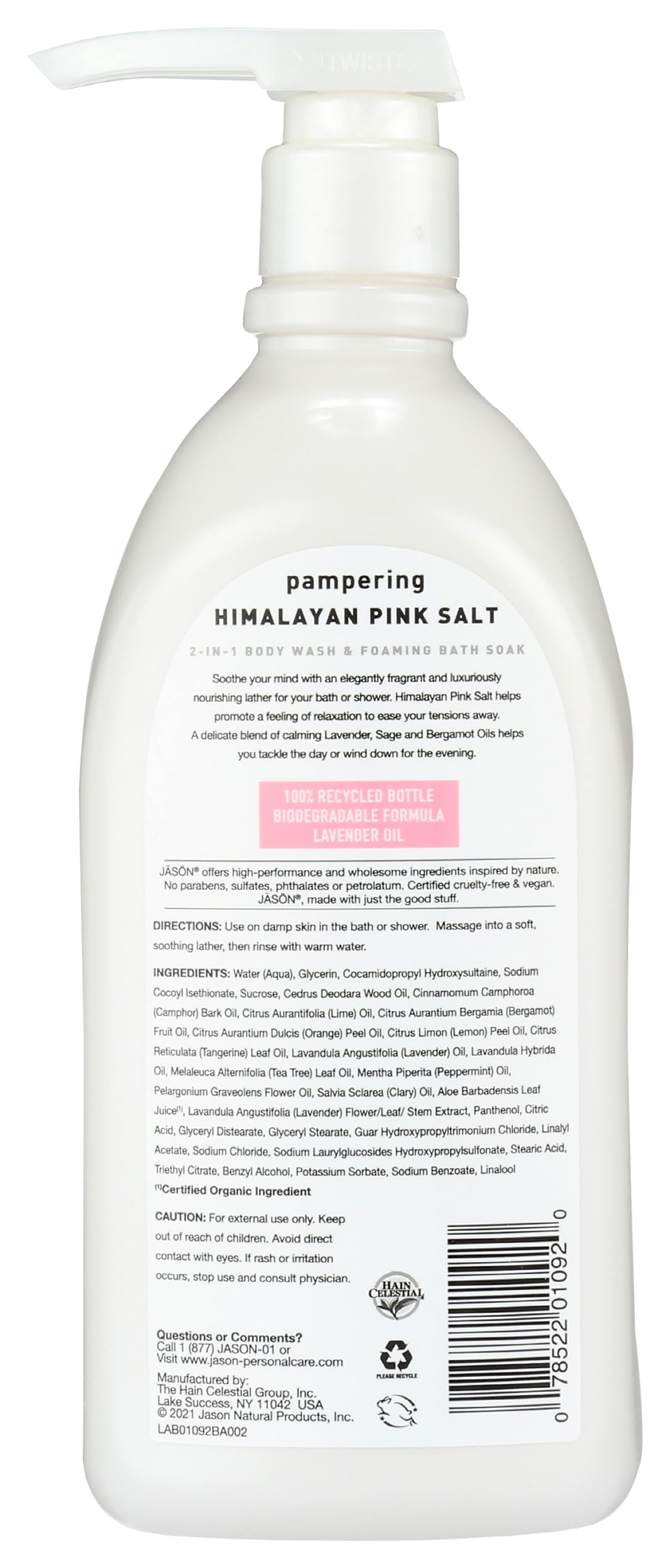 Jason Pampering Himalayan Pink Salt 2 in 1 Foaming Bath Soak & Body Wash 30 fl oz