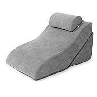 baibu 20 in Bed Wedge Pillow Set Foam | Adjustable Pillows for Back, Leg and Knee Pain Relief | Post Surgery Ortho Pillow – Anti Snoring, Heartburn, Acid Reflux & GRED (Gray)