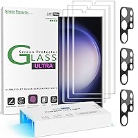amFilm [3+3 Pack 3D Curved Tempered Glass for S23 Ultra Screen Protector Samsung Galaxy 6.8 Inch with Liquid Dispersion Tech, Designed for Fingerprint Reader, Upgraded Easier Application Tray.
