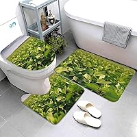 Bathroom Rugs Sets 3 Piece, Soft Absorbent Bath Rugs Soybean Field U-Shaped Contour Toilet Rug and Toilet Lid Cover, Non-Slip Bath Mat Carpet for Bathroom Toilet