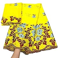 5+2 Yards African Cotton Lace Fabric for Garment Sewing Nigerian 100% Cotton Fabric Swiss Voile Lace In Switzerland Dresses Material 961LD (Yellow)