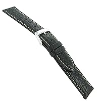 Speidel 19mm Genuine Calfskin Leather Padded Stitched Black Mens Contrast Stitching Watch Band Strap