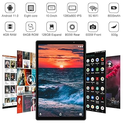 FACETEL 10 inch Tablet Android Tablet with Keyboard 2 in 1 Tablet 4GB RAM  64GB ROM TF 128 GB, 8000mAh, FHD, Dual Camera, WiFi Bluetooth Tablet with