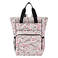 Cherry Blossom Pink Diaper Bag Backpack for Women Men Large Capacity Baby Changing Totes with Three Pockets Multifunction Baby Bag for Playing Shopping Travelling