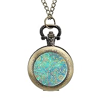 Stained Glass Mandalas Fashion Vintage Pocket Watch with Chain Quartz Arabic Digital Dial for Men Gift