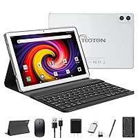 2 in 1 Tablet with Keyboard, 2024 Latest Tablets Android 128GB ROM, 10 Inch Tablet with Octa-Core Chip Support 5+2.4Ghz WiFi, 7000mAh Battery, Bluetooth 5.0, GPS, HD Touch Screen-Silver