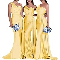 Women's One Shoulder Mermaid Bridesmaid Dresses Satin Prom Dresses for Women Long Formal Evening Gowns with Tail