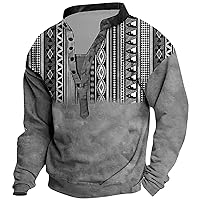 Men's Loose Long Sleeve Pullover Tops Retro Fashion Large Size V Neck Tshirt Casual 3d Digital Print Sweatshirt