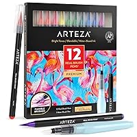 WRITECH Arts Sign Brush Pen Brush Tip Marker Felt Tip Water Based Ink Color Pens 12 Assorted Pastel Colors Great for Lettering