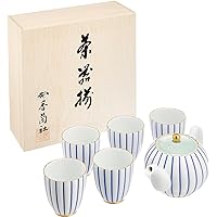 Koransha 2530-AHR Blue Indigo Banded Teaware Set