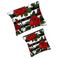 Pocket Cosmetic Bag Squeeze Top, Blooming Red Roses Black White Stripes Waterproof Travel Makeup Bag for Purse, Portable Mini Makeup Pouch No Zipper for Women