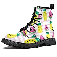 Boots for Women Colorful Watermelons Pineapples Stripes Print Fashion Women's High Top Boots Outdoor Sneakers Custom Shoes Slip Resistant Warm Snow Boot