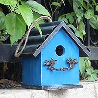 Bird House for Outside, Resting Place for Birds, Hanging Natural Wooden Bird Nest, Bluebird House Handcrafted Hut (Blue)