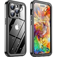 Temdan for iPhone 14 Pro Max Case Waterproof, [Built-in Screen Protector][IP68 Underwater][14FT Military Dropproof][Dustproof][Real 360] Full Body Shockproof Protective Phone Case 6.7'' - Black/Clear