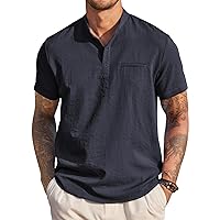 COOFANDY Men's Henley Shirts Band Collar Short Sleeve Shirt Casual Summer Beach Shirt Hippie T Shirt Fashion Hawaiian Shirt