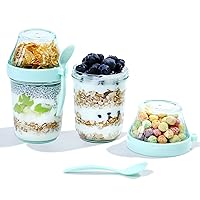 Felli On the Go Yogurt Parfait Snack Cup 2pk Leak Proof, Acrylic Reusable To Go Chia Seed Pudding Mason Jar for Breakfast Meal Prep Baby Overnight Oats Container with Lid Clear, Gift Set (2, Green)