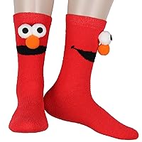 Bioworld Sesame Street Socks 3D Eyes Elmo Adult Chenille Fuzzy Plush Crew Socks For Men Women 1 Pair