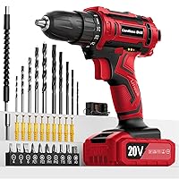 Cordless Drill 20V, Drill Set with 42pcs Accessories and Battery 2.0Ah, Electric Drill 25+1 Position, 2 Speed, 3/8 Inch Keyless Chuck, LED Light, Power Drill for Home DIY and Garden Repair