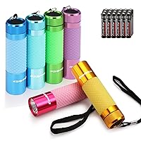 EverBrite 6-Pack Mini Flashlights, Glow in Dark Flashlights, Aluminum LED Flashlights Party Favors Assorted Colors for Camping, Hiking, Indoor, 18XAAA Batteries Included