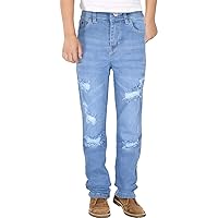 A2Z Kids Boys Relaxed Straight Fit Boot Cut Ripped Jeans Light Blue Comfortable Stretchy Loose Fit Cotton Jeans for Boys