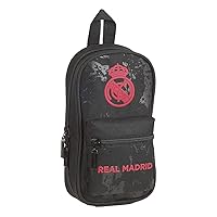 SAFTA 412157747 Pencil Case Backpack 4 Filled Cases, 33 Pieces, School Real Madrid CF, Black, 12 cm x 5 cm x 23 cm, Black, 12 cm x 5 cm x 23 cm., Casual