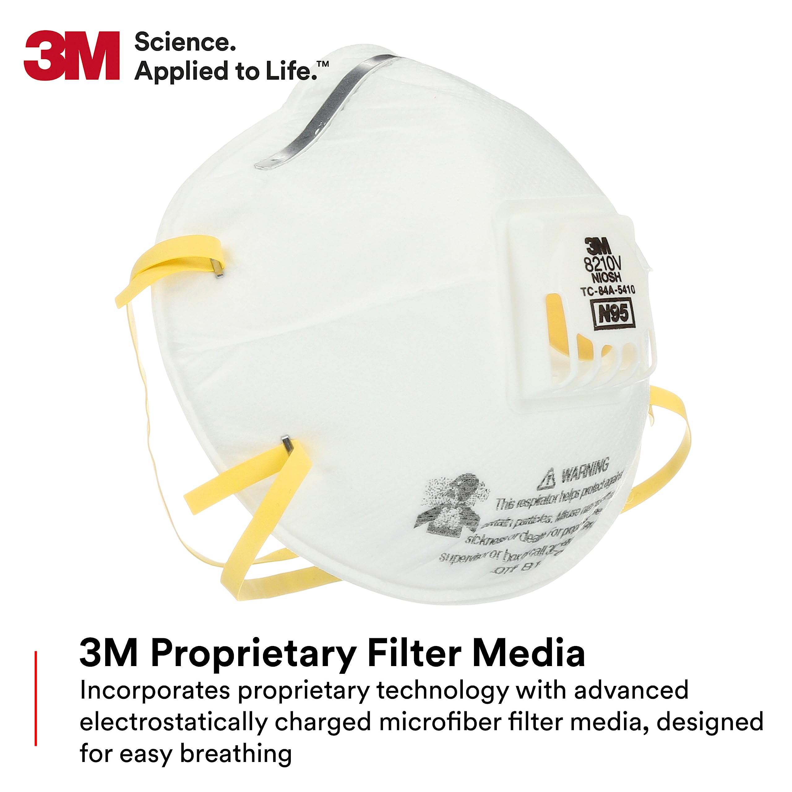 3M Particulate Respirator 8210V with Cool Flow Valve, Smoke, Grinding, Sanding, Sawing, Sweeping, Woodworking, Dust, 80/Pack