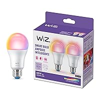 WiZ 60W A19 Color LED Smart Bulb - Pack of 2 - E26- Indoor - Connects to Your Existing Wi-Fi - Control with Voice or App + Activate with Motion - Matter Compatible
