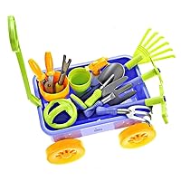 Dimple Kids Gardening Set Tools Wagon Toy - Premium 15 Piece Gardening Tools & Toddler Wagon Toy Set – Sturdy & Durable - Top Yard, Beach, Sand, Garden Toy - Outside Toys for Toddlers