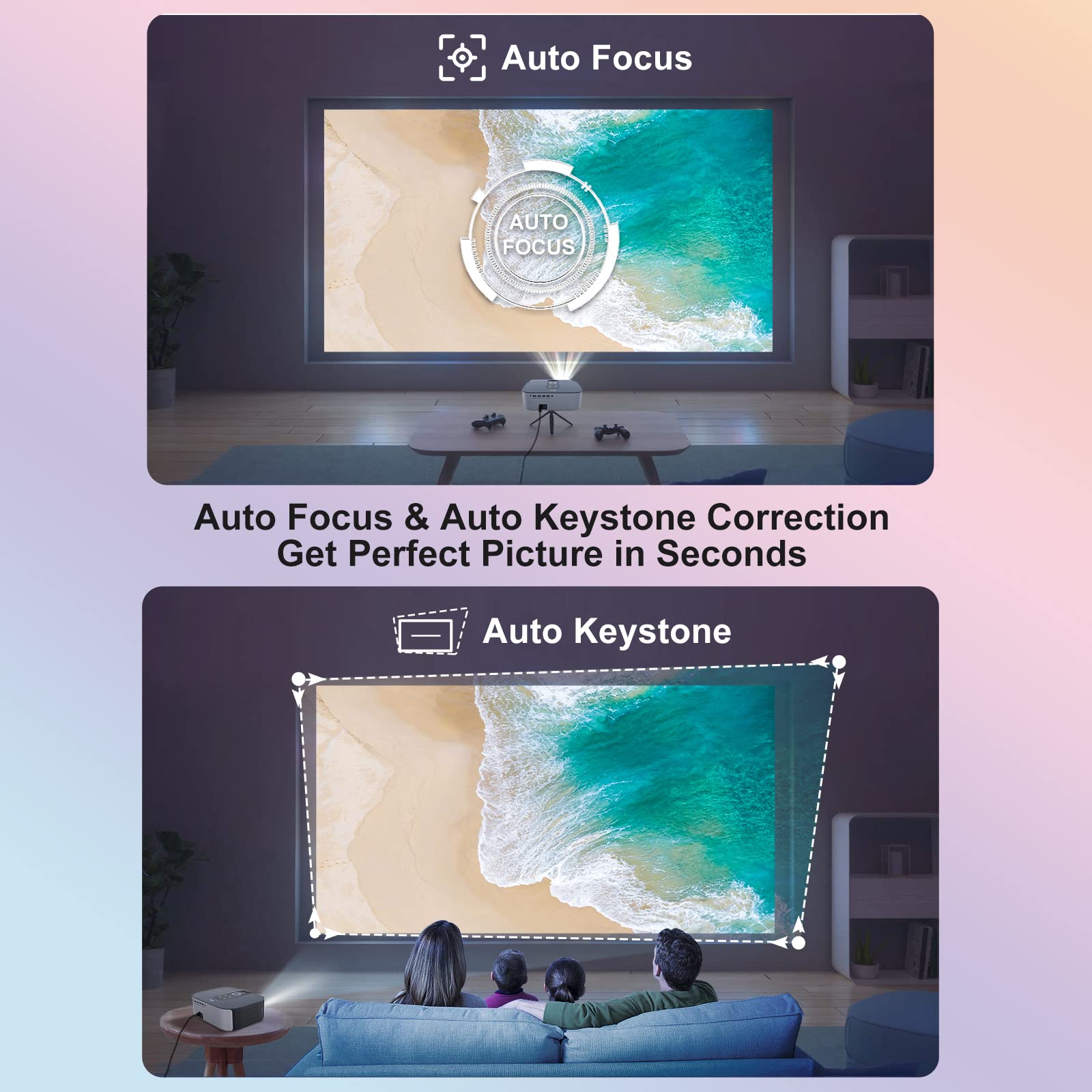 Smart Projector Integrate with Android TV 10, Artlii Play4 AutoFocus 5G WiFi Bluetooth Projector 4k Supported, Auto Keystone, FHD 1080P Outdoor Movie Projector Compatible W/iOS, Android