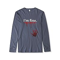 Ma Croix Mens Halloween Graphic I'm Fine Zombie Attack Dye Lightweight Long Sleeve Tee Shirt