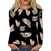 Long Sleeve Tops for Women Casual Crew Neck Fasion Flower Frint Shirts Loose Fall Cute Blouses Winter Clothes