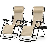 MoNiBloom Zero Gravity Chairs Set of 2 Outdoor Folding Patio Lounge Chairs for Outside Reclining Lawn Chairs Recliner Beach Chairs for Adults, Cream