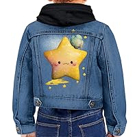 Kawaii Star Toddler Hooded Denim Jacket - Twinkle Star Jean Jacket - Printed Denim Jacket for Kids