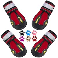 QUMY Dog Shoes for Large Dogs, Medium Dog Boots & Paw Protectors for Winter Snowy Day, Summer Hot Pavement, Waterproof in Rainy Weather, Outdoor Walking, Indoor Hardfloors Anti Slip Sole Red Size 5