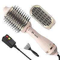 Syvio 4-in-1 Hair Dryer Brush, Detachable Oval & Flat Brush, Professional One-Step Hair Dryer & Volumizer for Straightening, Curling and Styling, Anti-frizz Hot Air Brush, Pink