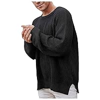 Men's Casual Knit Pullover Sweaters Cozy Crewneck Rib Stitch Cable Knitwear Jumpers Lightweight Fisherman Sweaters