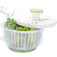 Brieftons QuickPush Salad Spinner: Large 6.3-Quart Vegetable Washer Dryer Strainer Drainer, Easy One-Handed Handle & Brake, Fast Spin Cycles, Compact Storage, to Wash, Clean & Dry Vegetables, Fruits