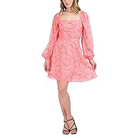 BCBGeneration Women's Fit and Flare Mini Day Dress Long Bishop Sleeves Square Neck Smocked Back