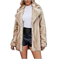 Womens Fashion Overcoat Warm Faux Furry Long Coat 2024 Winter Clothes Sexy Cardigan Jacket Solid Fur Lapel Outerwear