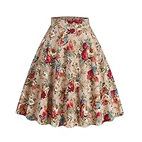Ladies Floral Print Skirt High Waisted Vintage Boho Skirt Western Pleated Midi Skirt Party Prom Cocktail Skirt for Women