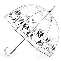 totes Kids' Women's Men's Signature Lightweight Manual Rainproof and Windproof Bubble Umbrella, Clear-Birds on a Wire, Adult-51