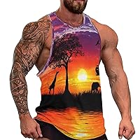 African Animals at Sunset Men's Workout Tank Top Casual Sleeveless T-Shirt Tees Soft Gym Vest for Indoor Outdoor