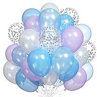 Blue Purple Balloons, 60 PCS 12 Inch Purple Blue White Latex Balloons with Silver Confetti Latex Balloons, Frozen Balloons for Birthday Baby Shower Winter Wonderland Christmas Party Decor