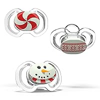 Smilo Baby Pacifier - 3 Pack of Slimline Pacifiers for Babies - Stage 3 for Babies 9+ Months - 100% Silicone Pacifier and BPA Free - Glow in The Dark - Christmas Edition